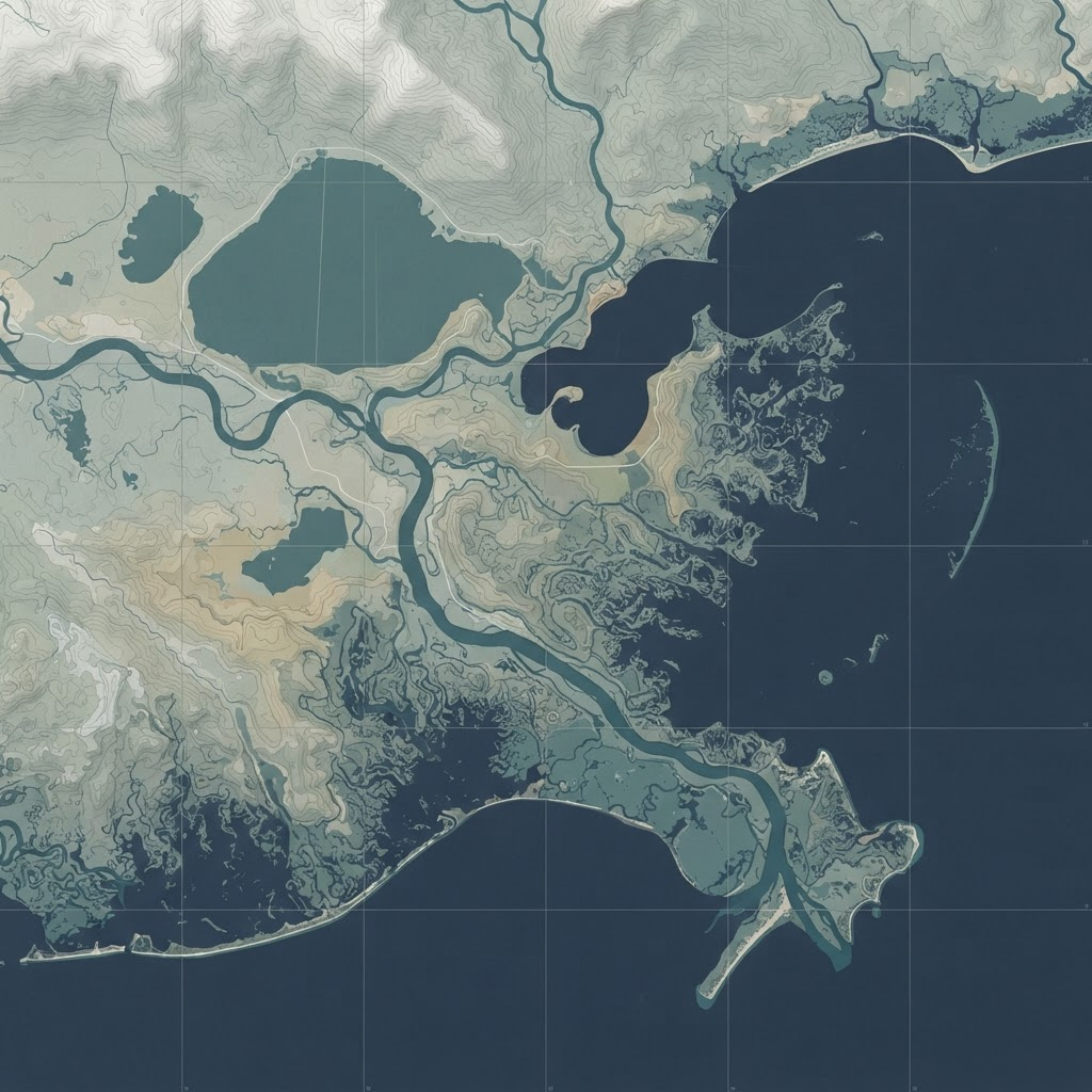 Mapa topográfico de un territorio costero para análisis de riesgo